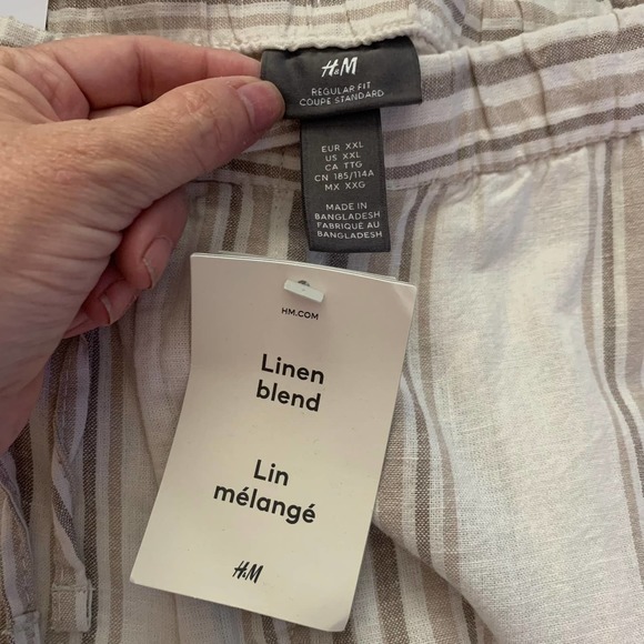 H&M‎ Beige Striped Regular Fit Linen Blend Trouser Pants - NWT - Picture 11 of 14